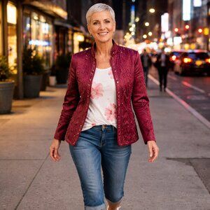 Spencer Evening 100% Silk Womens Jacket 4 Red Beaded Unique